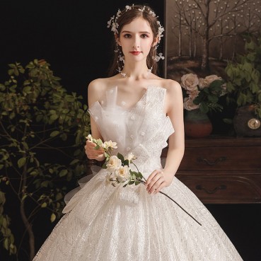 French light wedding dress 2021 new bride main yarn tube top trailing starry sky female simple forest super fairy dream