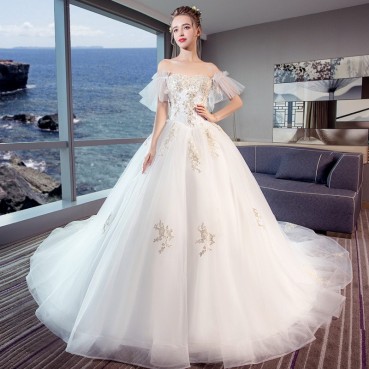 One-shoulder wedding dress 2021 new spring thin and simple bride married high waist pregnant woman wedding dress