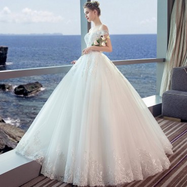 One-shoulder wedding dress 2021 new summer pregnant woman high waist slim princess bride wedding wedding dress Qidi