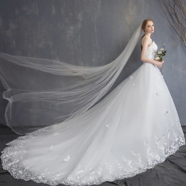 Sen series light wedding dress tube top was thin Korean dream princess trailing super fairy bride knot wedding dress