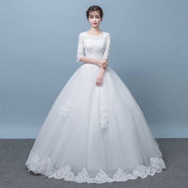 White wedding dress 2021 new bride wedding main yarn shoulder-to-shoulder simple and thin female Sen super fairy