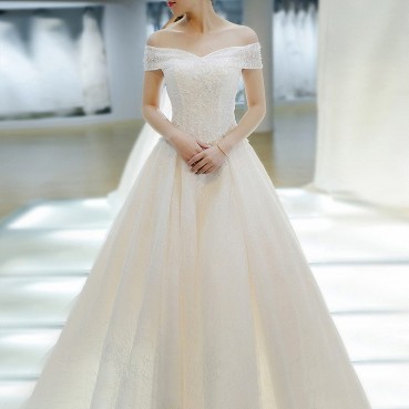 Light master wedding dress 2021 new bride wedding tail sen is thin, simple and shoulder-to-shoulder wedding dress