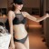 Black bikini lace see-through sexy backless triangle swimsuit steel support gathered small breast bikini female