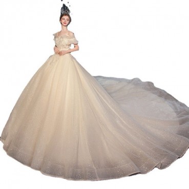 Starry sky main wedding dress with big trailing tail 2021 new temperament bride one shoulder Sen system super fairy