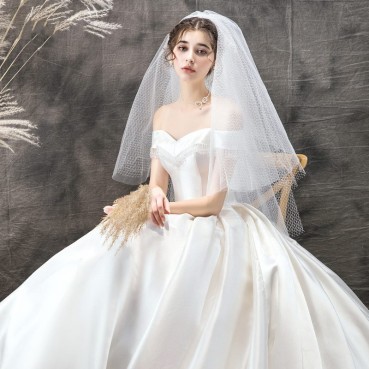 Satin wedding dress 2021 new bride one shoulder simple Hepburn was thin female little man Sen super fairy trailing