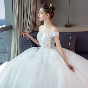 One-shoulder wedding dress 2021 new summer pregnant woman high waist slim princess bride wedding wedding dress Qidi