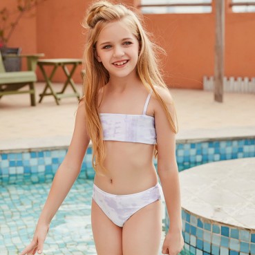 2021 new girls European and American smudge split bikini swimsuit children swimsuit two-piece swimsuit