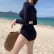 Korean new style swimsuit female split solid color long-sleeved student high-waist bowknot conservative small chest