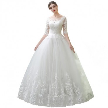 The main wedding dress female 2021 new winter Korean bride long-sleeved sen lace tail is thin and thin wedding dress