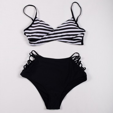 New original single black and white strap high waist bikini ladies swimwear swimsuit