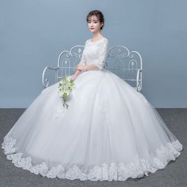 White wedding dress 2021 new bride wedding main yarn shoulder-to-shoulder simple and thin female Sen super fairy