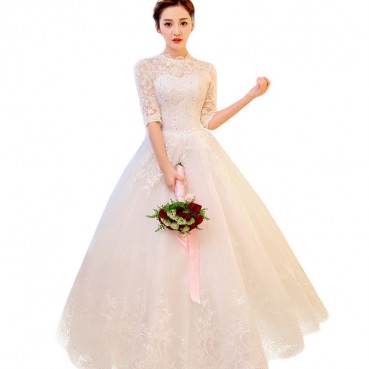 Wedding dress 2021 new bride married Korean style large size tailing white long-sleeved princess round neck