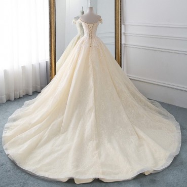 One shoulder retro French wedding dress 2021 new wedding bride main yarn female Sen retro trailing Hepburn was thin