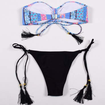 New floral sexy bikini swimwear hot style fashion lace-up fringed fringe split ladies bikini