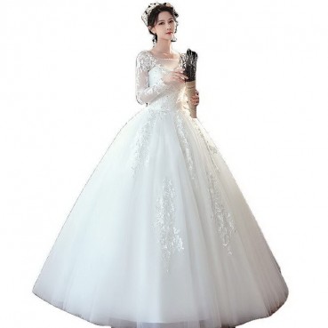 Long-sleeved wedding dress 2021 new bride trailing Hepburn heavy industries forest super fairy dream lace new products