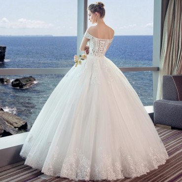 One-shoulder wedding dress 2021 new summer pregnant woman high waist slim princess bride wedding wedding dress Qidi