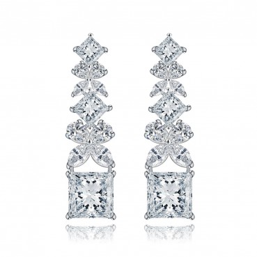 AAA diamond-studded zircon earrings simple and solemn electroplated platinum