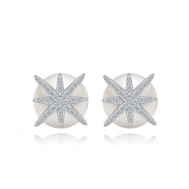 Crystal bead earrings European and American fashion zircon star pearl earrings personalized silver needle earrings