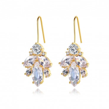 New style female Korean version of copper inlaid zircon earrings Fashion long flower earrings factory wholesale