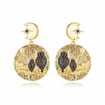 Owl Korean version of the new gold copper inlaid zircon earrings six-pointed star sweet temperament female earrings