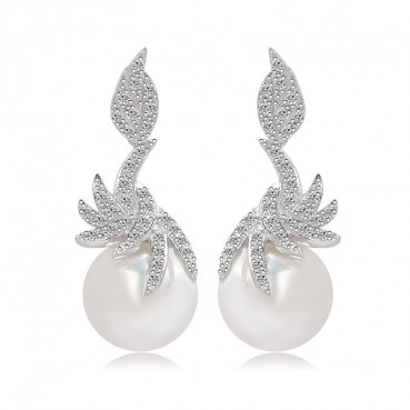 Platinum-plated earrings AAA zircon small round pearl earrings Korean version