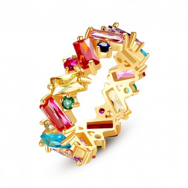 Ring European and American fashion color zircon rainbow ladies index finger ring 18k gold plated