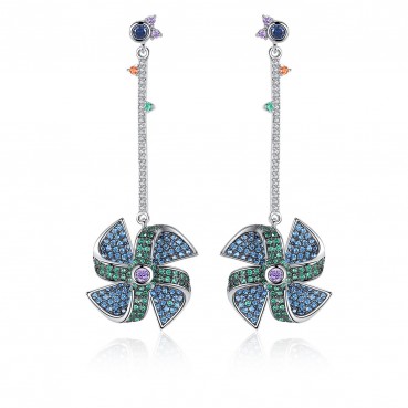 Rotating windmill earrings AAA zircon color new windmill shaped female earrings