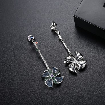 Rotating windmill earrings AAA zircon color new windmill shaped female earrings