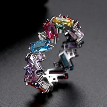 Ring European and American fashion color zircon rainbow ladies index finger ring 18k gold plated