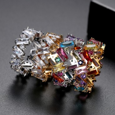 Ring European and American fashion color zircon rainbow ladies index finger ring 18k gold plated