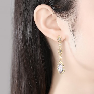 Zircon inlaid earrings, new personality fashion long drop earrings factory wholesale