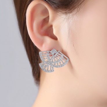 Dark night earrings AAA zircon asymmetric earrings fan-shaped earrings fashion ladies crystal jewelry