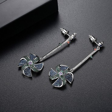 Rotating windmill earrings AAA zircon color new windmill shaped female earrings