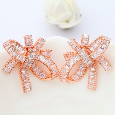 Light rain earrings AAA zircon ladder square earrings fashion European and American popular bridal earrings factory