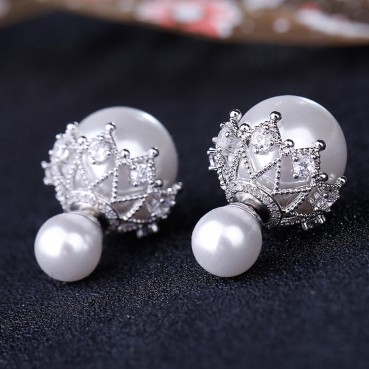 Fanyin AAA zircon white beads hypoallergenic fashion earrings 925 silver needle double-sided lace earrings