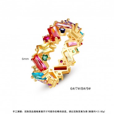 Ring European and American fashion color zircon rainbow ladies index finger ring 18k gold plated