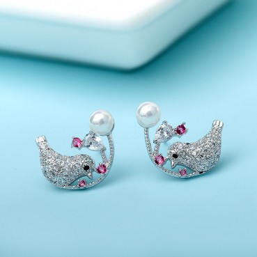 AAA diamond-studded zircon earrings electroplated white gold fashion sweet earrings earrings