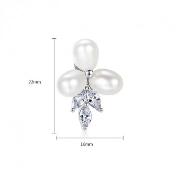 Flower earrings freshwater pearl 6-7mmAAA zircon inlaid Korean flower-shaped earrings gift female