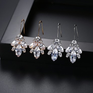 New style female Korean version of copper inlaid zircon earrings Fashion long flower earrings factory wholesale