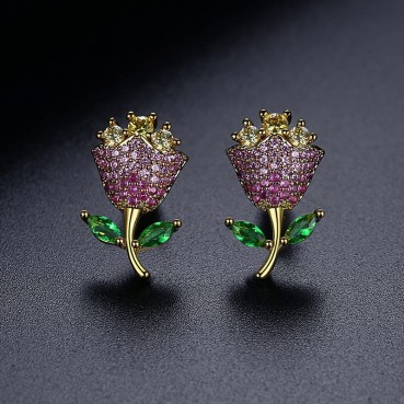 Hand bouquet earrings Korean fashion sweet color flower earrings temperament ladies platinum plated earrings