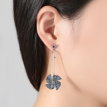 Rotating windmill earrings AAA zircon color new windmill shaped female earrings