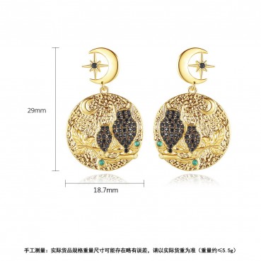 Owl Korean version of the new gold copper inlaid zircon earrings six-pointed star sweet temperament female earrings