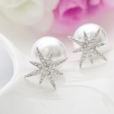 Crystal bead earrings European and American fashion zircon star pearl earrings personalized silver needle earrings