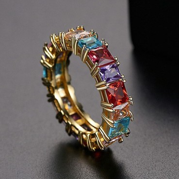 Caiyi rings European and American fashion ladies color copper inlaid zirconium ring ring manufacturers wholesale gifts