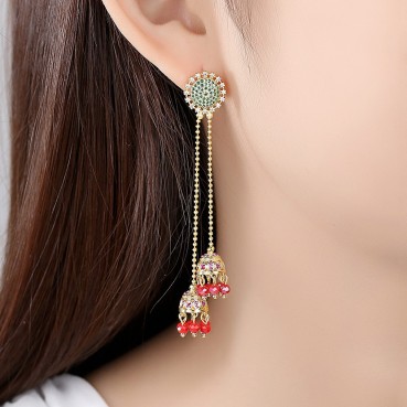 Jiaobi earrings European and American retro new long style ladies wind chimes banquet earrings fashion earrings gifts