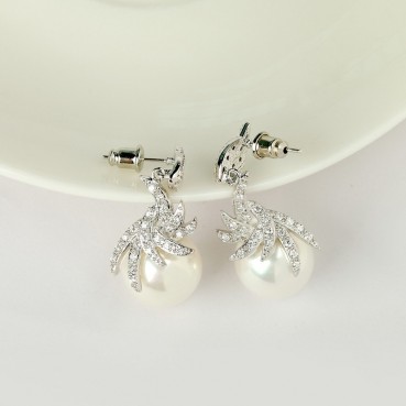 Platinum-plated earrings AAA zircon small round pearl earrings Korean version