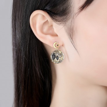 Owl Korean version of the new gold copper inlaid zircon earrings six-pointed star sweet temperament female earrings