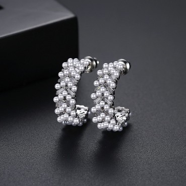 Moyus new Korean style inlaid zircon earrings, personalized fashion pearl earrings