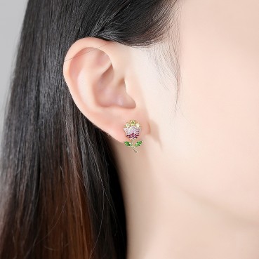 Hand bouquet earrings Korean fashion sweet color flower earrings temperament ladies platinum plated earrings