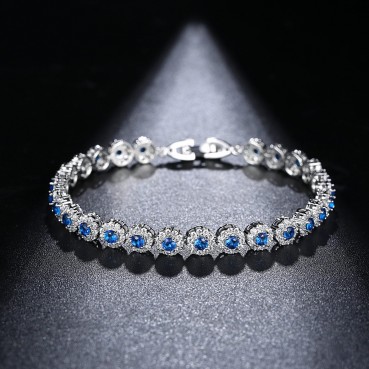 AAA zircon micro-inlaid blue scale bracelet, full of diamonds, fashion and simplicity, electroplated white gold